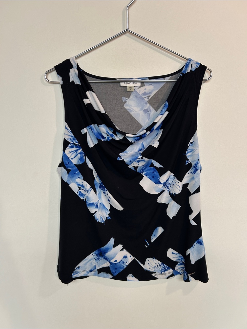 Calvin Klein Black Floral Cowl Neck Camisole with Blue and White Print